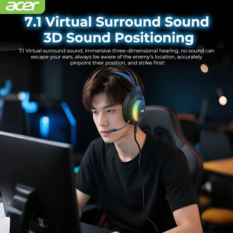 Auriculares Gaming RGB Acer | Sonido Envolvente 7.1 con Micrófono